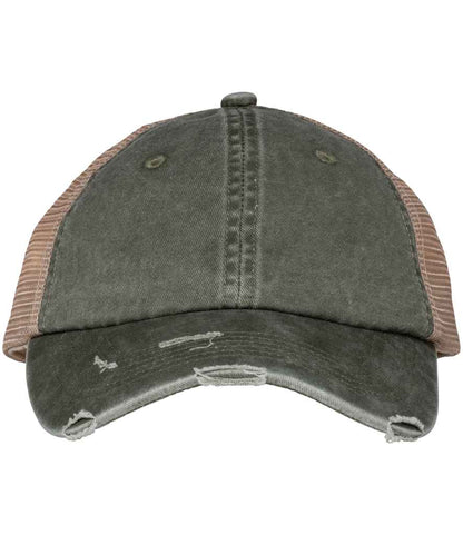 Native Spirit Washed Trucker Destroy Cap in Khaki/Beige
