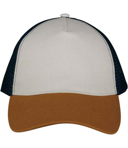 Native Spirit 5 Panel Trucker Cap in Ivory/Curcuma/Navy