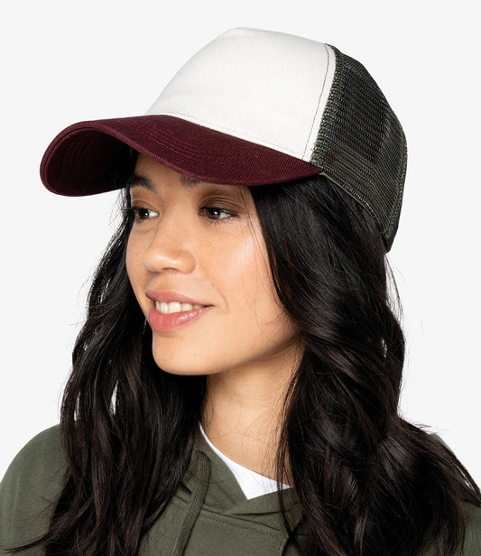 Native Spirit 5 Panel Trucker Cap - Ivory/Cherry/Khaki - Model