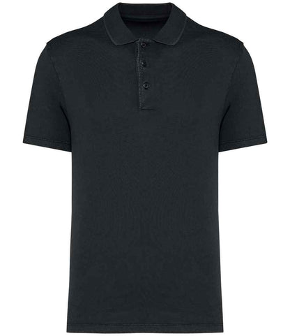 Native Spirit Washed Jersey Polo Shirt in Washed Coal Grey
