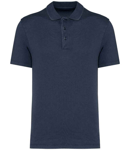Native Spirit Washed Jersey Polo Shirt in Washed Navy