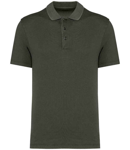 Native Spirit Washed Jersey Polo Shirt in Washed Organic Khaki
