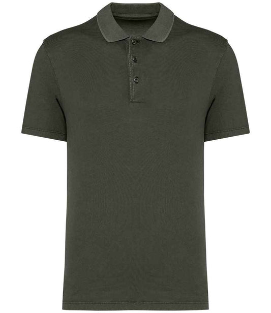 Native Spirit Washed Jersey Polo Shirt in Washed Organic Khaki