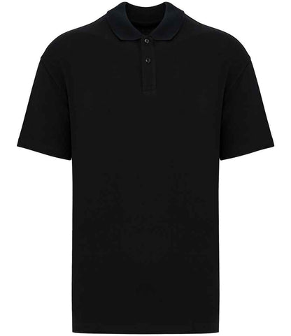 Native Spirit Drop Shoulder Piqué Polo Shirt in Black