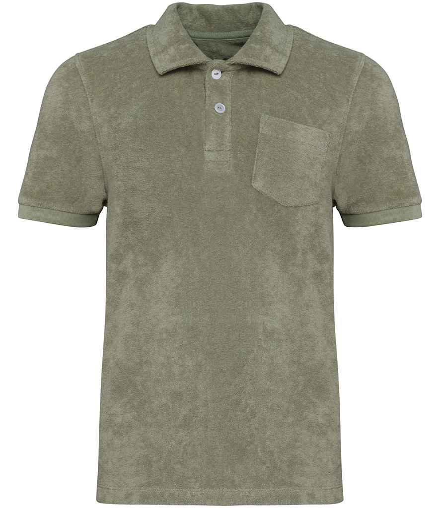Native Spirit Kids Terry Towel Polo Shirt in Almond Green