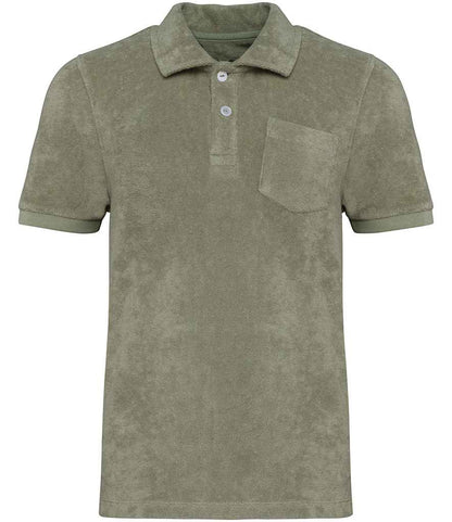 Native Spirit Kids Terry Towel Polo Shirt in Almond Green