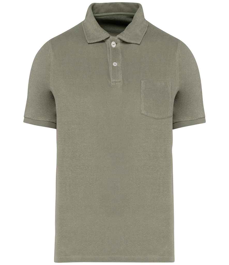Native Spirit Terry Towel Polo Shirt in Almond Green