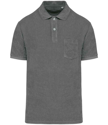 Native Spirit Terry Towel Polo Shirt in Iron Grey