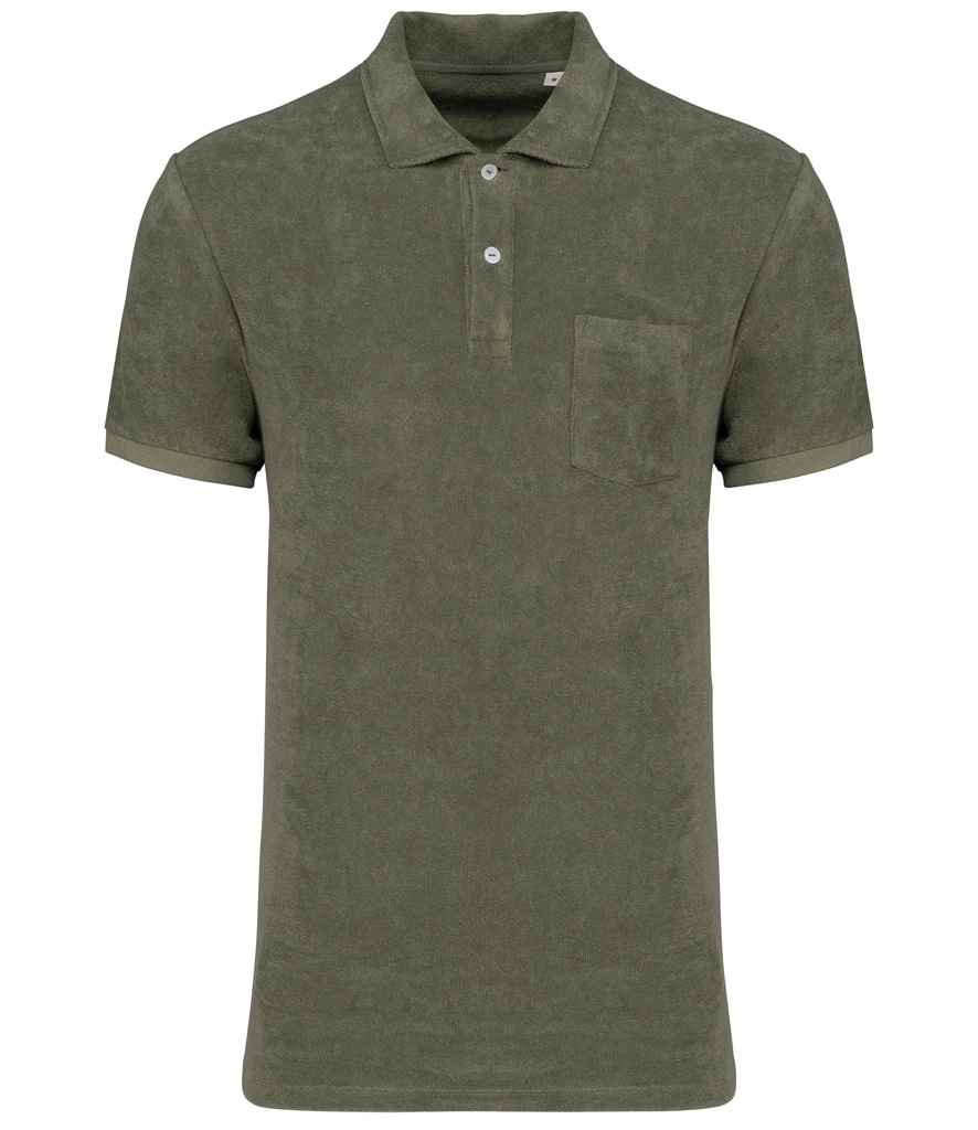 Native Spirit Terry Towel Polo Shirt in Organic Khaki