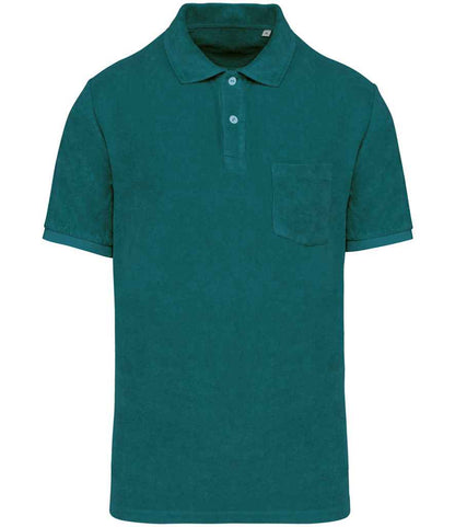 Native Spirit Terry Towel Polo Shirt in Peacock Green
