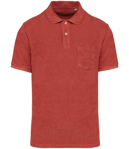Native Spirit Terry Towel Polo Shirt in Paprika