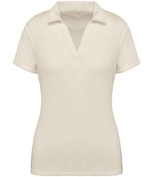 Native Spirit Ladies Terry Towel Polo Shirt in Ivory