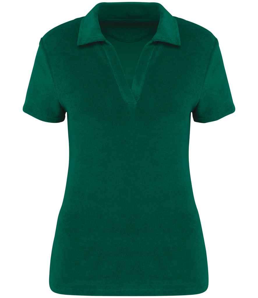 Native Spirit Ladies Terry Towel Polo Shirt in Malachite Green