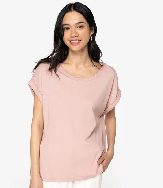 Native Spirit Ladies Roll-Up Sleeve T-Shirt - Petal Rose - Model