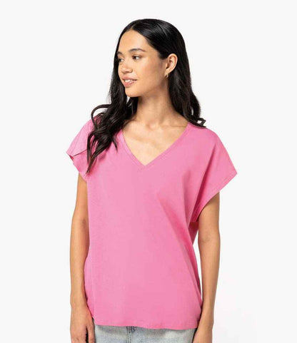Native Spirit Ladies Oversized V Neck T-Shirt - Candy Rose