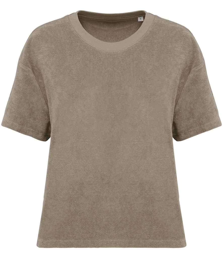 Native Spirit Ladies Terry Towel T-Shirt in Cream Coffee