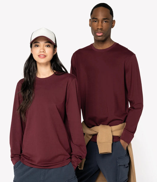 Native Spirit Unisex Crew Neck Long Sleeve T-Shirt - Dark Cherry - Model