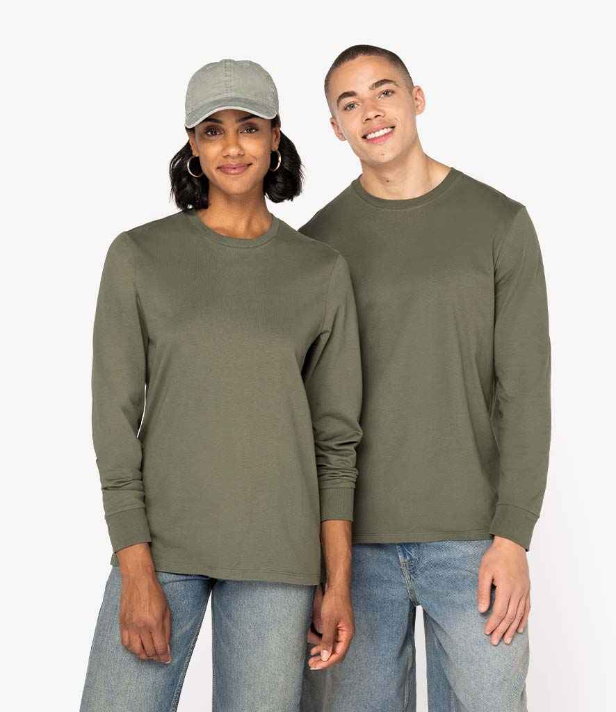 Native Spirit Unisex Crew Neck Long Sleeve T-Shirt - Organic Khaki