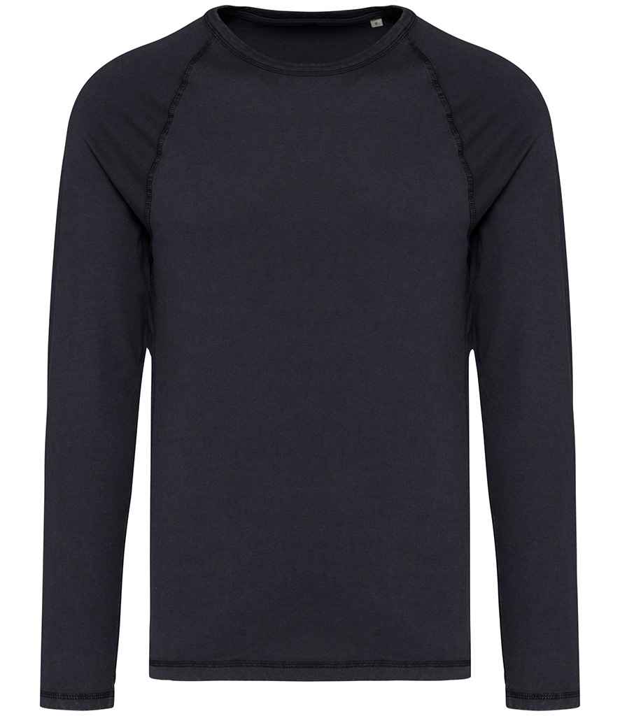 Native Spirit Raglan Long Sleeve Washed T-Shirt in Washed Coal Grey