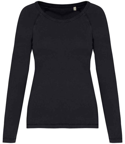 Native Spirit Ladies Raglan Long Sleeve Washed T-Shirt in Washed Coal Grey