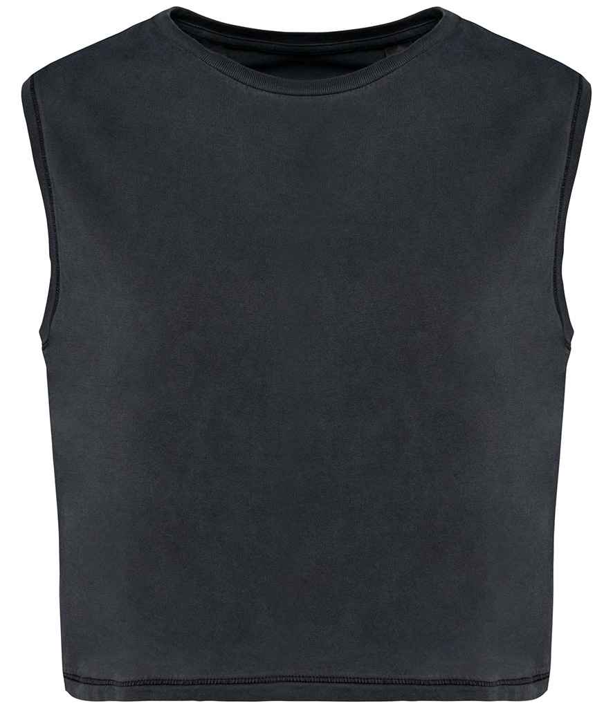 Native Spirit Ladies Cropped Tank Top in Washed Coal Grey