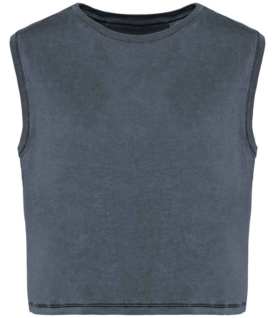 Native Spirit Ladies Cropped Tank Top in Washed Mineral Grey