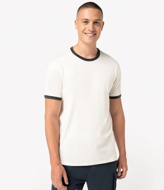 Native Spirit Ringer T-Shirt - Ivory/Washed Black - Model