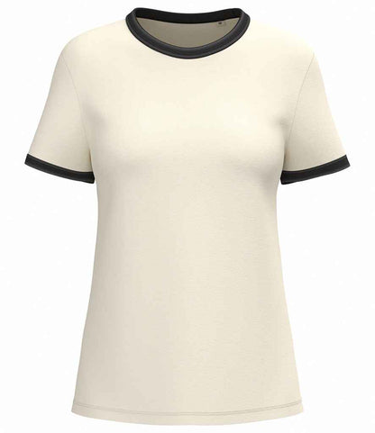 Native Spirit Ladies Ringer T-Shirt in Ivory/Washed Black
