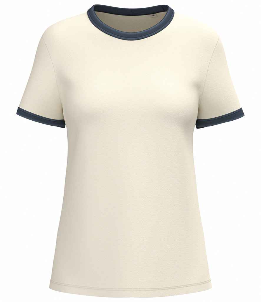 Native Spirit Ladies Ringer T-Shirt in Ivory/Washed Navy
