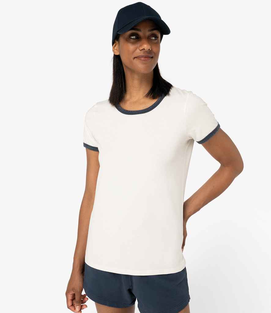 Native Spirit Ladies Ringer T-Shirt - Ivory/Washed Navy