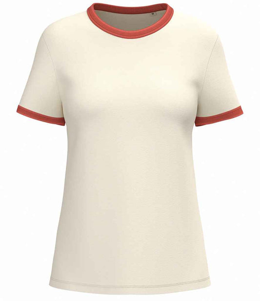 Native Spirit Ladies Ringer T-Shirt in Ivory/Washed Paprika
