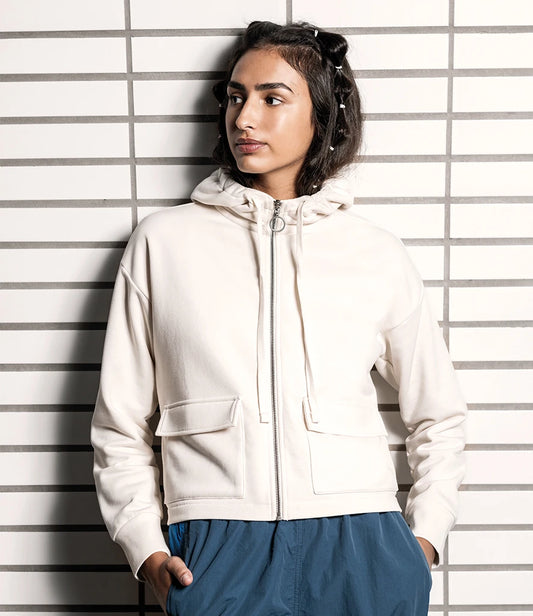 Native Spirit Ladies Full Zip Hooded Sweatshirt - Ivory - Model