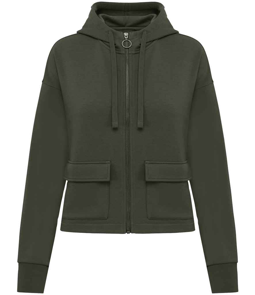 Native Spirit Ladies Full Zip Hooded Sweatshirt in Organic Khaki