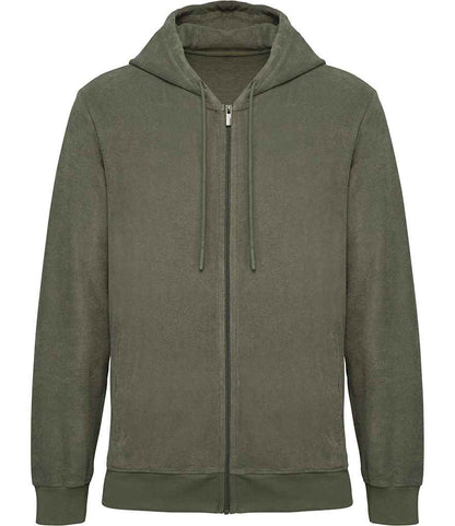 Native Spirit Terry Towel Full Zip Hooded Sweatshirt in Organic Khaki