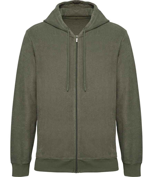Native Spirit Terry Towel Full Zip Hooded Sweatshirt in Organic Khaki