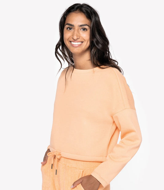Native Spirit Ladies Oversized Cropped Sweatshirt - Apricot - Model