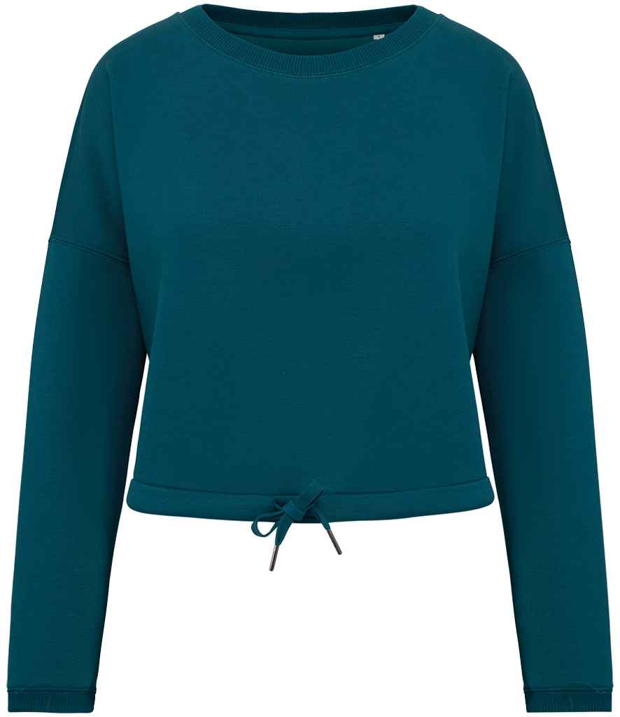 Native Spirit Ladies Oversized Cropped Sweatshirt in Peacock Green