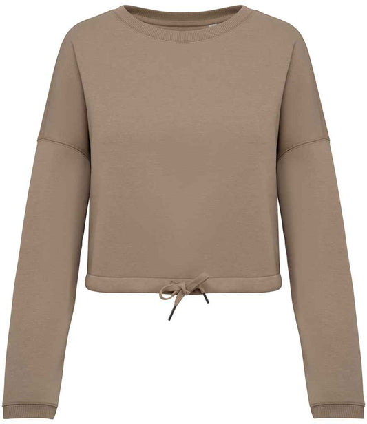 Native Spirit Ladies Oversized Cropped Sweatshirt in Wet Sand