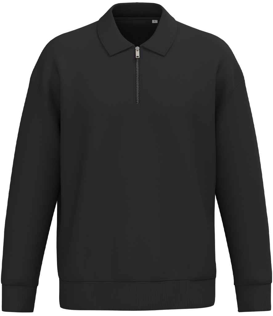 Native Spirit Unisex 1/4 Zip Sweatshirt with Polo Collar in Black