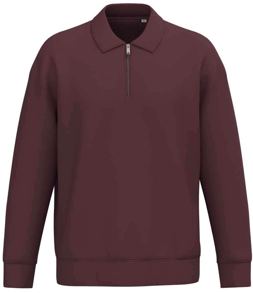 Native Spirit Unisex 1/4 Zip Sweatshirt with Polo Collar in Dark Cherry