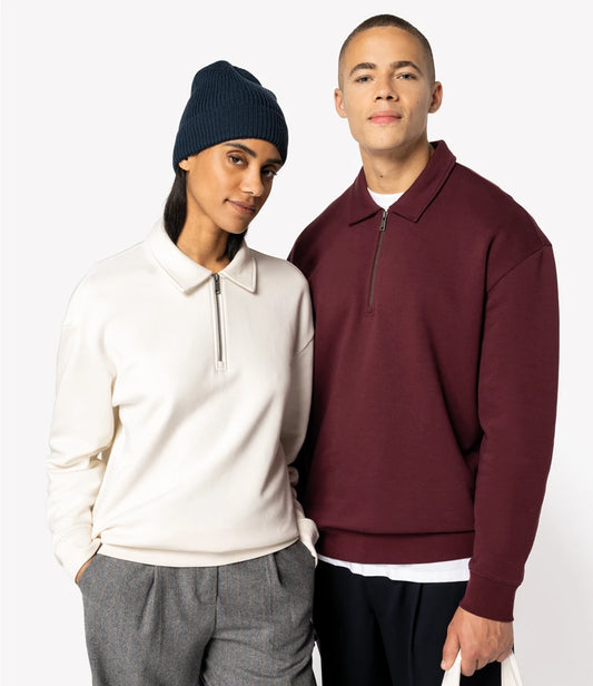 Native Spirit Unisex 1/4 Zip Sweatshirt with Polo Collar - Dark Cherry - Model