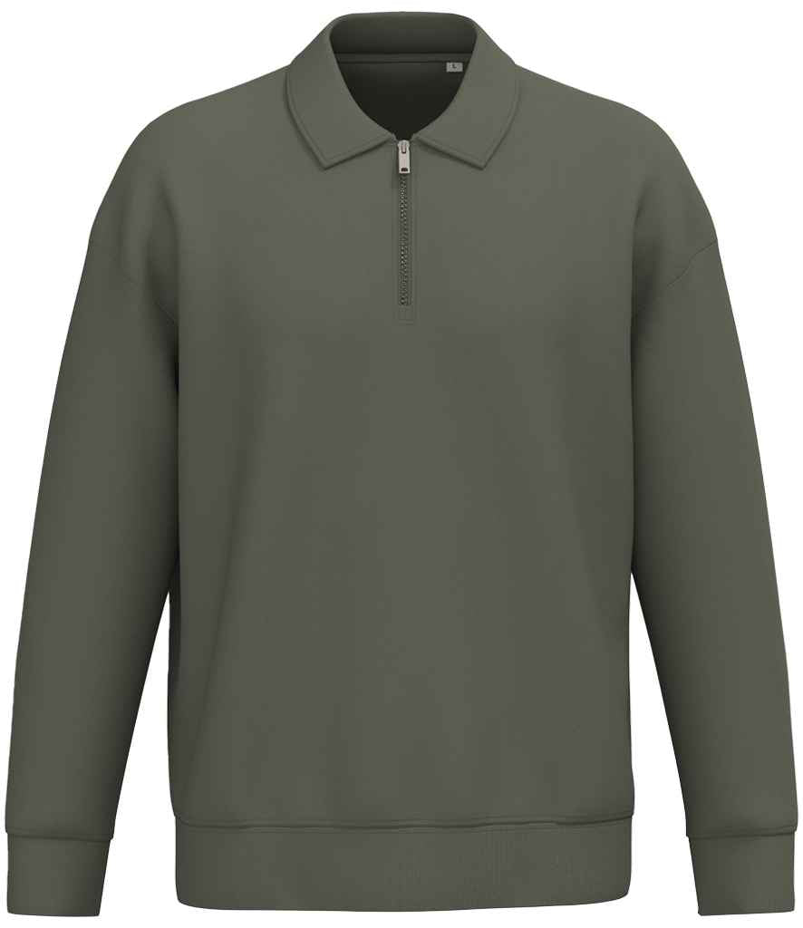 Native Spirit Unisex 1/4 Zip Sweatshirt with Polo Collar in Organic Khaki