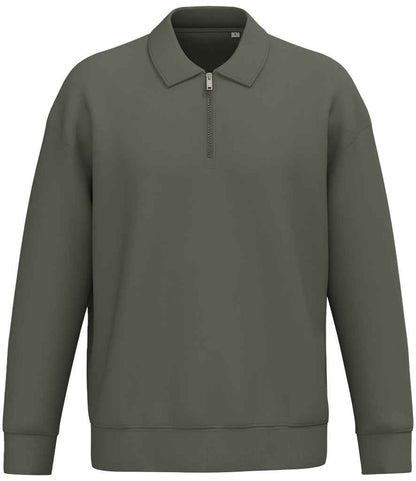 Native Spirit Unisex 1/4 Zip Sweatshirt with Polo Collar in Organic Khaki