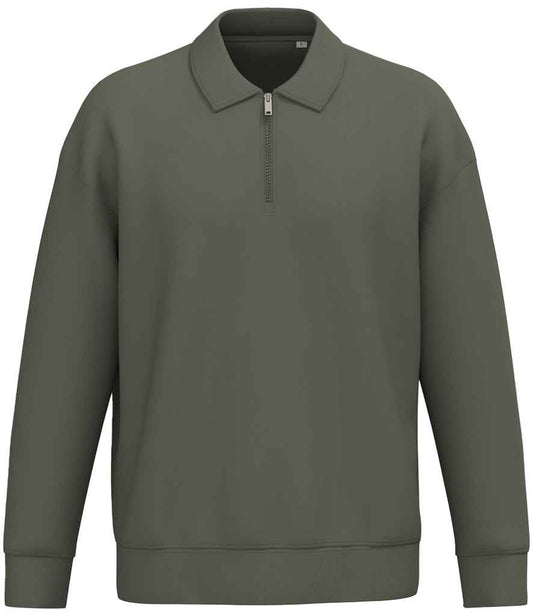 Native Spirit Unisex 1/4 Zip Sweatshirt with Polo Collar in Organic Khaki