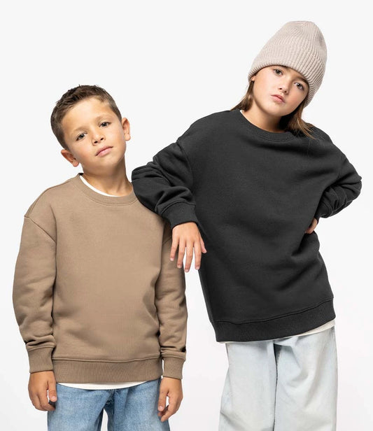 Native Spirit Kids Oversized Round Neck Sweatshirt - Driftwood - Model