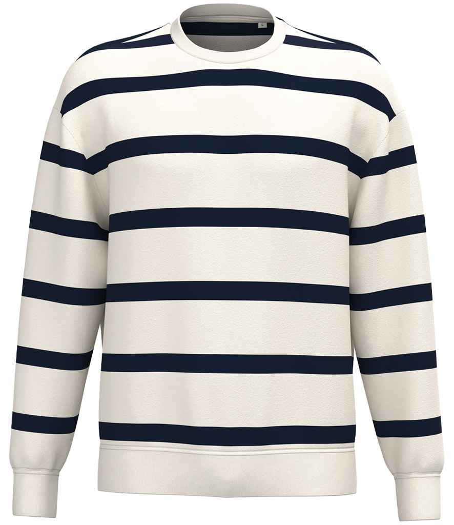 Native Spirit Unisex Striped Crew Neck Sweatshirt in Ivory/Navy Stripes