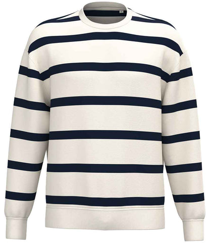 Native Spirit Unisex Striped Crew Neck Sweatshirt in Ivory/Navy Stripes