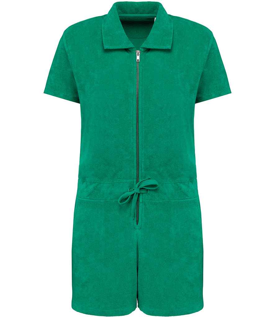 Native Spirit Ladies Terry Towel Short Overall in Malachite Green