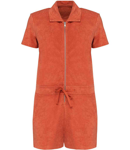 Native Spirit Ladies Terry Towel Short Overall in Sweet Pomelo