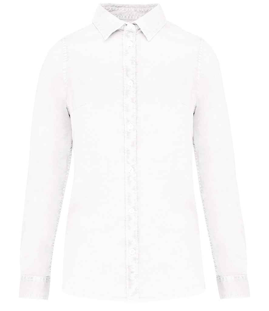 Native Spirit Ladies Washed Long Sleeve Shirt in Washed White